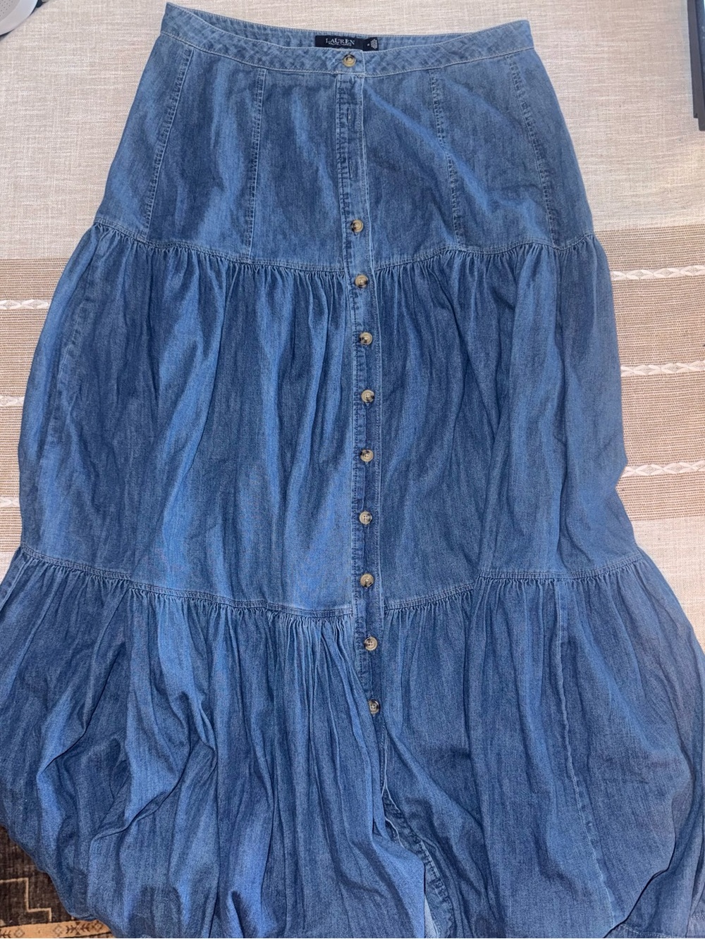 Lauren Ralph Lauren Denim Button-Front Tiered Maxi Skirt - Blue
